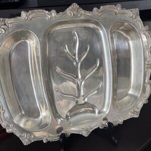 VINTAGE CHIPPENDALE W & S BLACKINTON SILVERPLATE DIVIDED MEAT SERVING TRAY #718